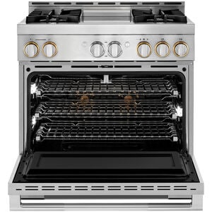 JennAir Rise Series 36 in. 5.1 cu. ft. Smart True European Convection Gas Range with 4 Sealed Burners & Griddle - Stainless Steel, , hires
