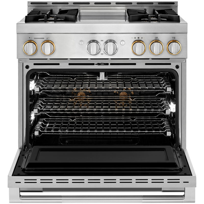 JennAir Rise Series 36 in. 5.1 cu. ft. Smart True European Convection Gas Range with 4 Sealed Burners & Griddle - Stainless Steel, , hires