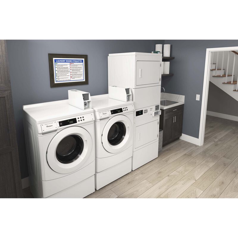 Whirlpool 27 in. 7.4 cu. ft. Stacked Coin-Drop Equipped Commercial Gas Dryer with Automatic Dry - White, , hires
