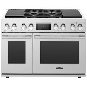 Signature Kitchen Suite 48 in. 7.9 cu. ft. Smart Standard Convection Steam Double Oven Dual Fuel Range with 4 Sealed & 2 Induction Burners - Stainless Steel, , hires