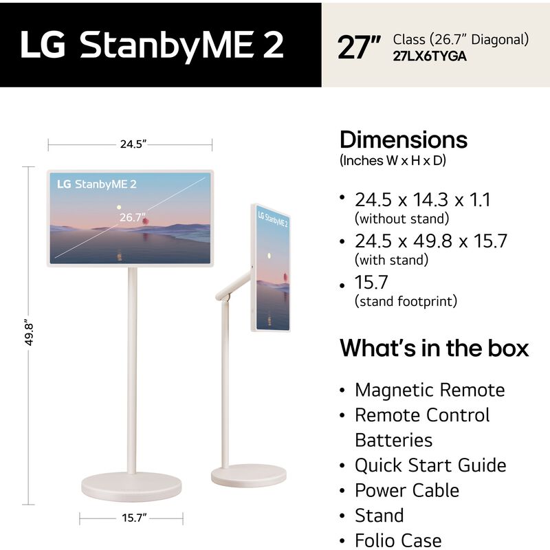 LG - 27" Class StanbyME 2 LED QHD Smart webOS Touchscreen TV, , hires