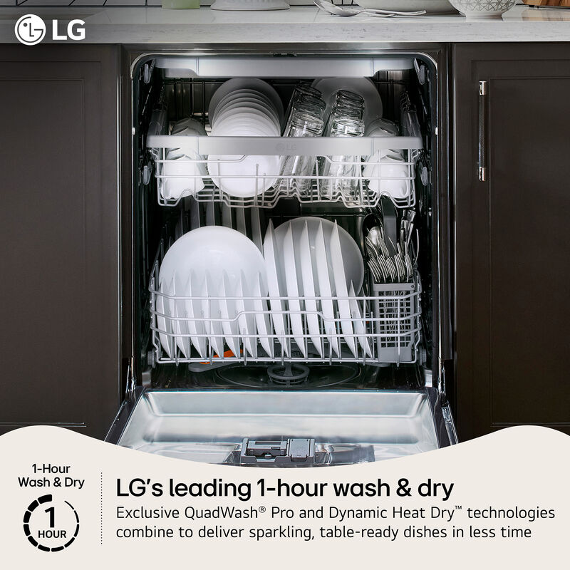 LG 24 in. Top Control Smart Dishwasher with 46 dBA Sound Level, 3rd Rack, QuadWash Pro & Dynamic Heat Dry - PrintProof Stainless Steel, , hires