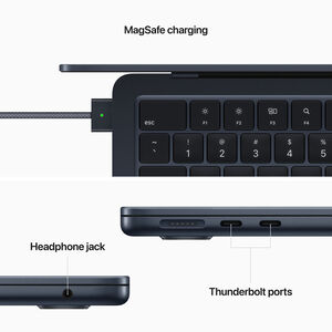 Apple MacBook Air 13.6" Retina Display,(Mid 2022) Apple M2, 8GB RAM, 256GB SSD, 8-core GPU, MacOS - Midnight, , hires