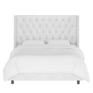 Skyline California King Nail Button Tufted Wingback Bed in Velvet - White, White, hires