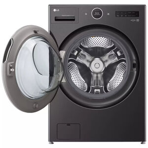 LG 27 in. 5.0 cu. ft. Smart Electric Front Load Ventless All-in-One WashCombo with Inverter Heat Pump Technology, Direct Drive Motor, Sanitize & Steam Cycle - Black Steel, Black Steel, hires