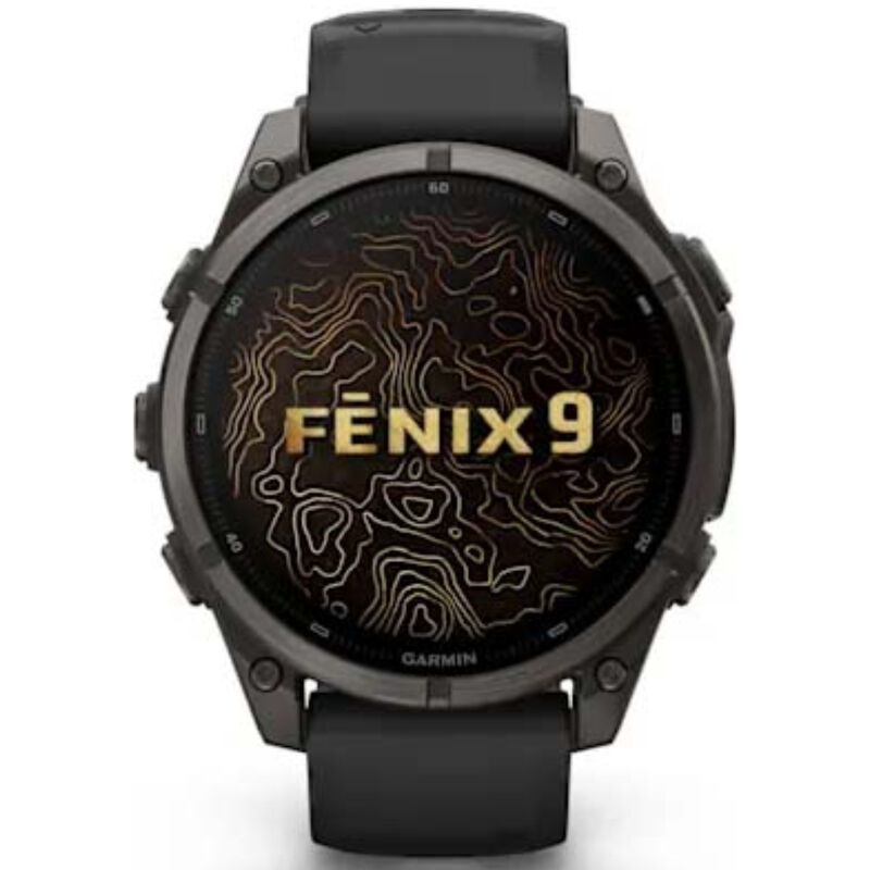 Garmin fenix 9 47 mm, AMOLED Smart Watch - Carbon Gray DLC Titanium with Black Silicone Band, , hires