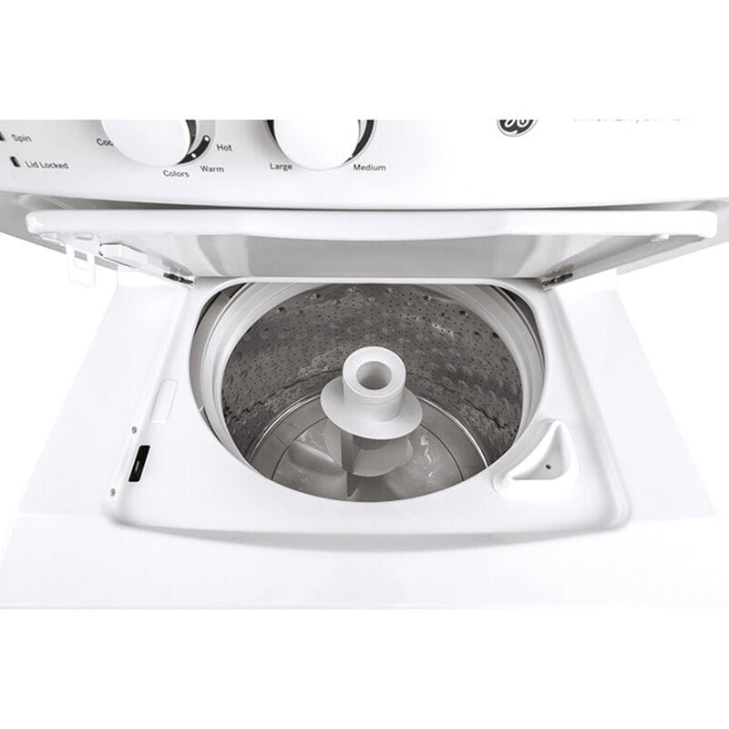 GE 27 in. Laundry Center with 3.8 cu. ft. Washer with 11 Wash Programs & 5.9 cu. ft. Gas Dryer with 4 Dryer Programs & Wrinkle Care - White, White, hires
