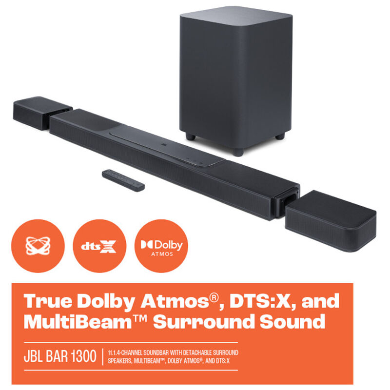 JBL - BAR 1000 11.1.4ch Dolby Atmos Soundbar with Wireless Subwoofer and Detachable Rear Speakers - Black, , hires