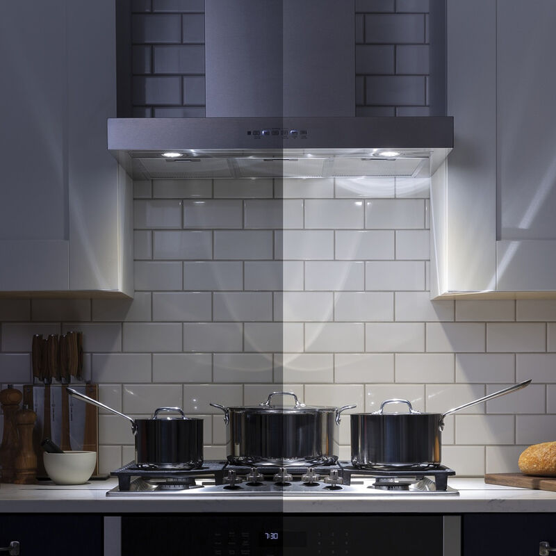 GE 30 in. Convertible Chimney Style Range Hood with 350 CFM, 4 Fan Speeds & 2 LED Lights - Stainless Steel, , hires