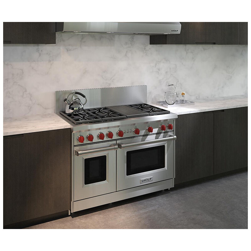 Wolf 48 in. 6.9 cu. ft. Double Oven Freestanding LP Gas Range with 6 Sealed Burners - Stainless Steel, , hires