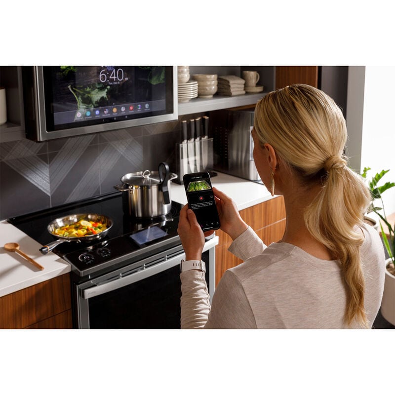 GE Profile 30 in. 5.3 cu. ft. Smart Air Fry True European Convection Slide-In Electric Range with 5 Induction Burners - Stainless Steel, , hires