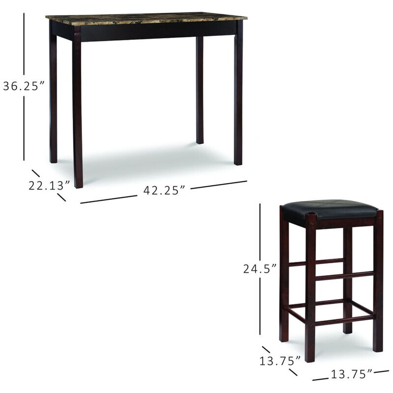 Asher 42" Three Piece Tavern Set With Faux Marble Top - Espresso, , hires