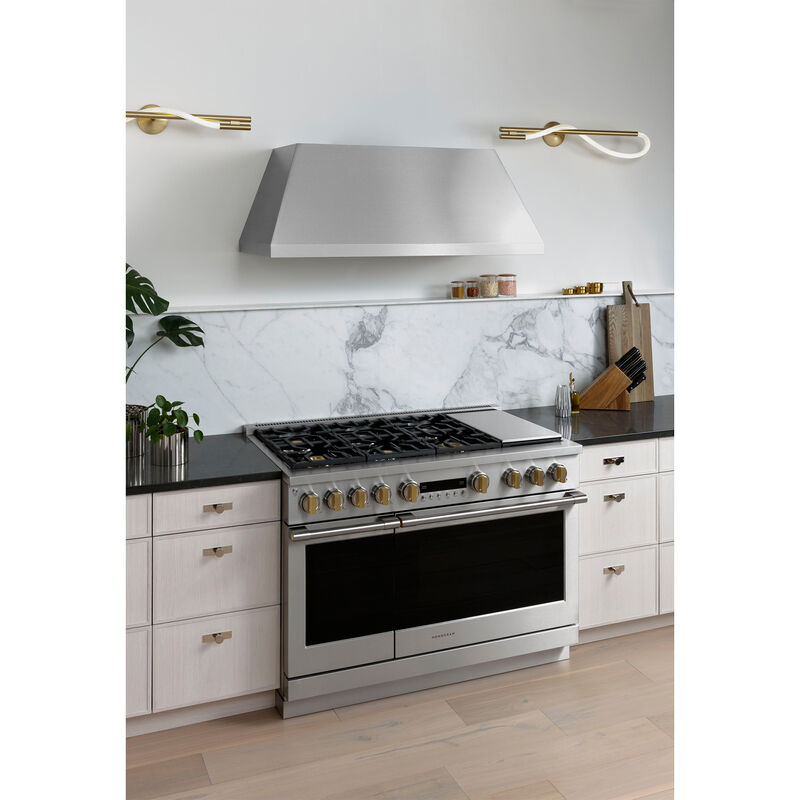 Monogram 48 in. Smart Ducted Standard Style Range Hood with 1220 CFM, 4 Fan Speeds & 1 LED Light - Stainless Steel, , hires