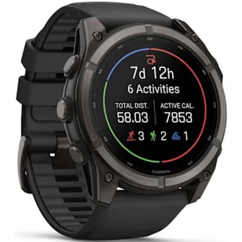 Garmin fenix 9 51 mm, AMOLED Smart Watch - Carbon Gray DLC Titanium with Black Silicone Band, , hires