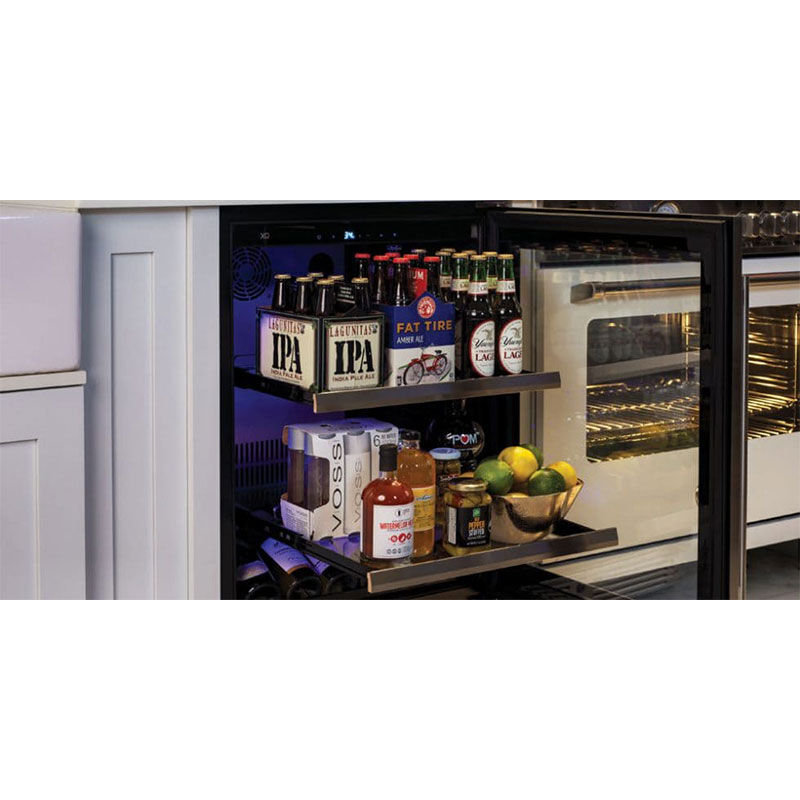 XO 24 in. Built-In/Freestanding 5.7 cu. ft. Compact Beverage Center with Adjustable Shelves & Digital Control - Black Stainless Steel, , hires