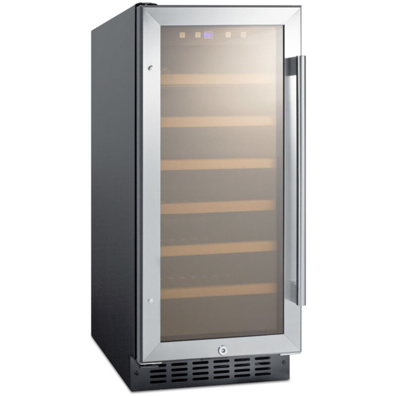 Summit 15 in. Undercounter Wine Cooler with Wood Racks, Single Temperature Zone & 33 Bottle Capacity - Stainless Steel, , hires