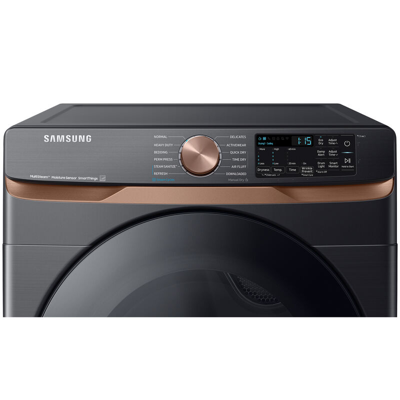 Samsung 27 in. 7.5 cu. ft. Smart Stackable Gas Dryer with Sanitize+, Steam Cycle & Sensor Dry - Brushed Black, Brushed Black, hires