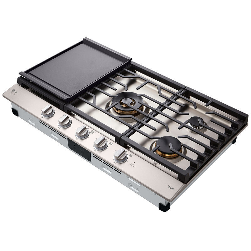 LG Studio 36 in. 5-Burner Smart Natural Gas Cooktop with Griddle, Simmer Burner & Power Burner - Stainless Steel, , hires