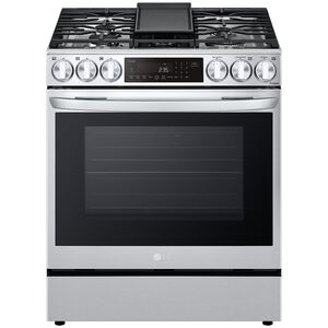 LG InstaView 30 in. 6.3 cu. ft. Smart Air Fry True European Convection Slide-In Dual Fuel Range with 5 Sealed Burners & Griddle - PrintProof Stainless Steel, PrintProof Stainless Steel, hires
