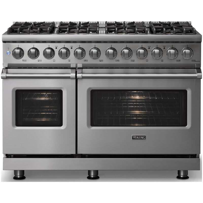 Viking 5 Series 48 in. 7.3 cu. ft. True European Convection Double Oven Dual Fuel Range with 8 Sealed Burners - Stainless Steel, , hires