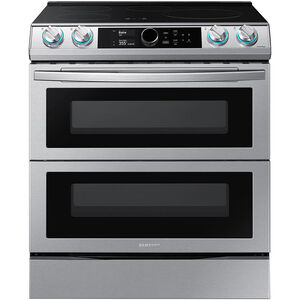 Samsung 30 in. 6.3 cu. ft. Smart Air Fry Convection Double Oven Slide-In Electric Range with 4 Induction Zones - Stainless Steel, Stainless Steel, hires