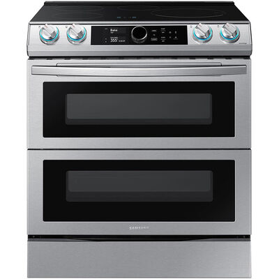 Samsung 30 in. 6.3 cu. ft. Smart Air Fry Convection Double Oven Slide-In Electric Range with 4 Induction Zones - Stainless Steel | NE63T8951SS