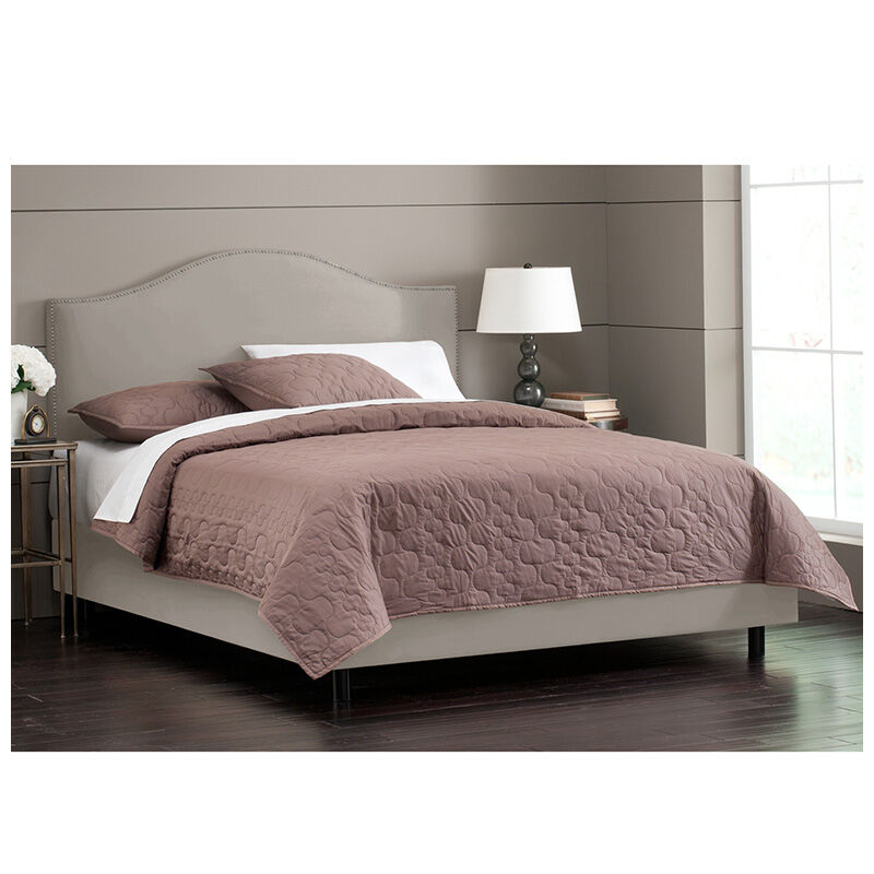 Skyline Furniture Nail Button Micro-Suede Fabric Queen Size Upholstered Headboard - Platinum, Platinum, hires