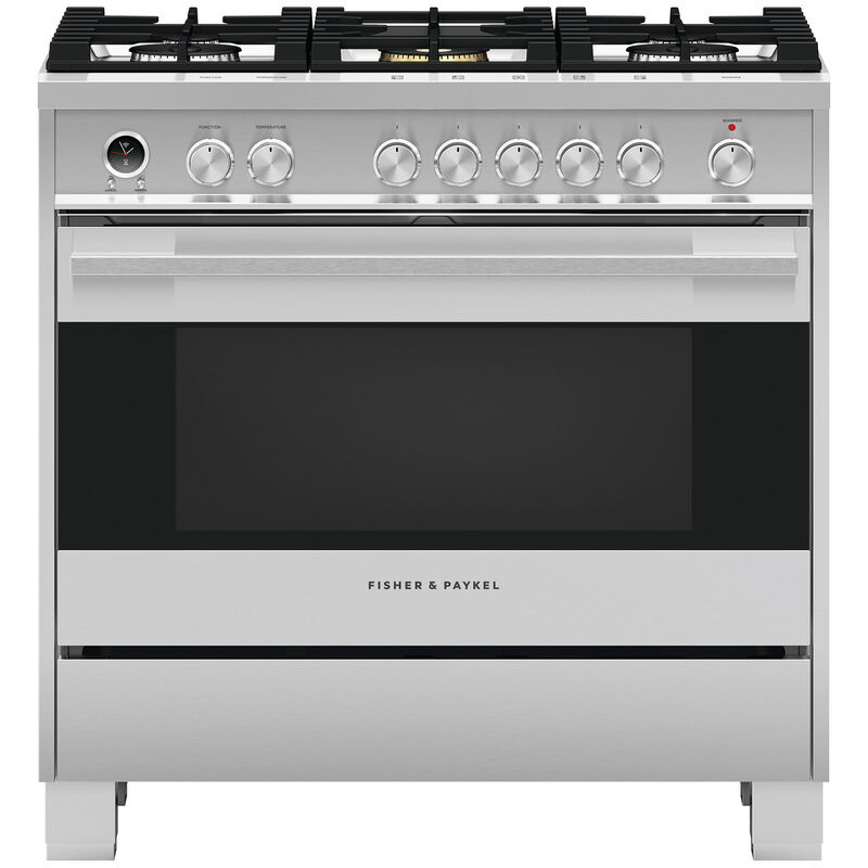 Fisher & Paykel Series 9 36 in. 4.9 cu. ft. True European Convection Dual Fuel Range with 5 Sealed Burners - Stainless Steel, , hires
