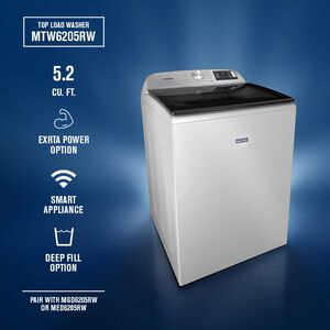 Maytag 27 in. 5.2 cu. ft. Smart Top Load Washer with Agitator & Extra Power - White, White, hires