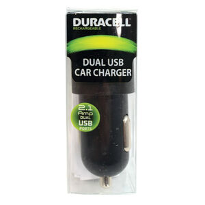 Duracell Dual USB 2.1 Amp Car Charger - Black, Black, hires