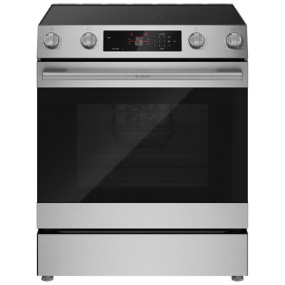Bosch 300 Series 30 in. 5.8 cu. ft. Air-Fry Standard Convection Slide-In Electric Range with Smoothtop Burners - Stainless Steel | HEF3050MU