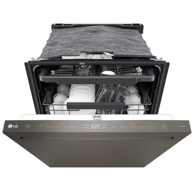 LG 24 in. Top Control Flush-Mount Smart Dishwasher with 46 dBA Sound Level, 3rd-Rack, AutoVent Dry & Pocket Handle - Black Stainless Steel, , hires