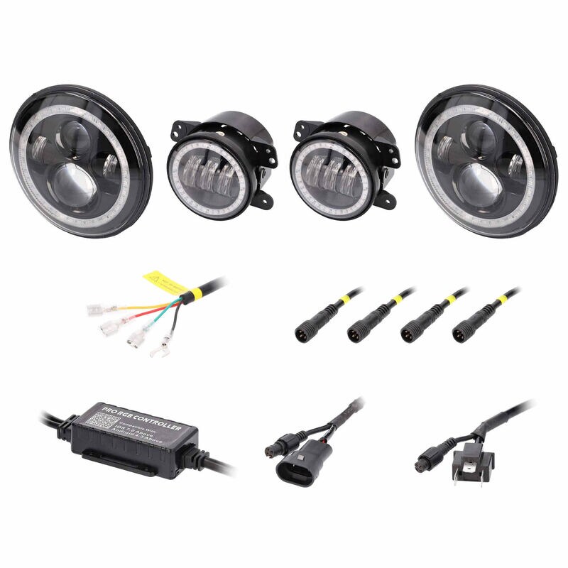 Heise Chasing Halo LED 7" Headlights & 4" Fog Lights with Controller, , hires