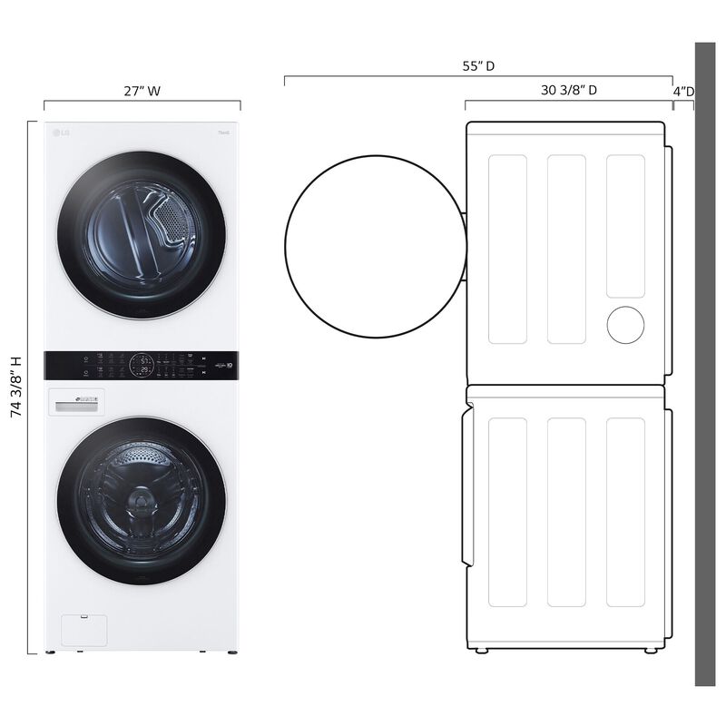 LG 27 in. WashTower with 4.5 cu. ft. Washer with 10 Wash Programs and TurboWash 360 & 7.4 cu. ft. Electric Dryer with 9 Dryer Programs, Sensor Dry & Wrinkle Care - White, White, hires