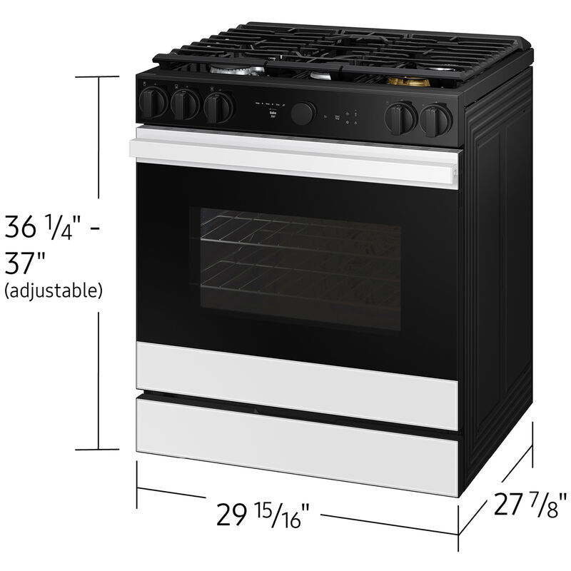 Samsung Bespoke 30 in. 6 cu. ft. Smart Air Fry True European Convection Slide-In Gas Range with 5 Sealed Burners & Griddle - White Glass, White Glass, hires