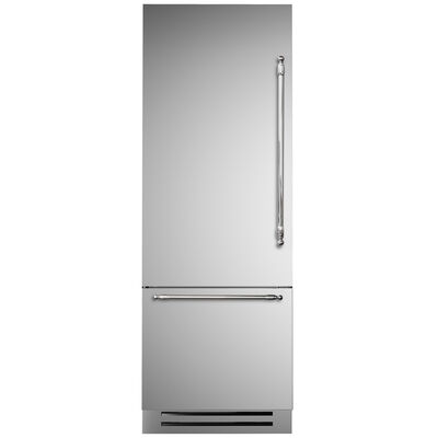 Bertazzoni 30 in. 15.5 cu. ft. Built-In Counter Depth Bottom Freezer Refrigerator with Ice Maker & Left Hinge Door - Stainless Steel | REF30BMBIXLT