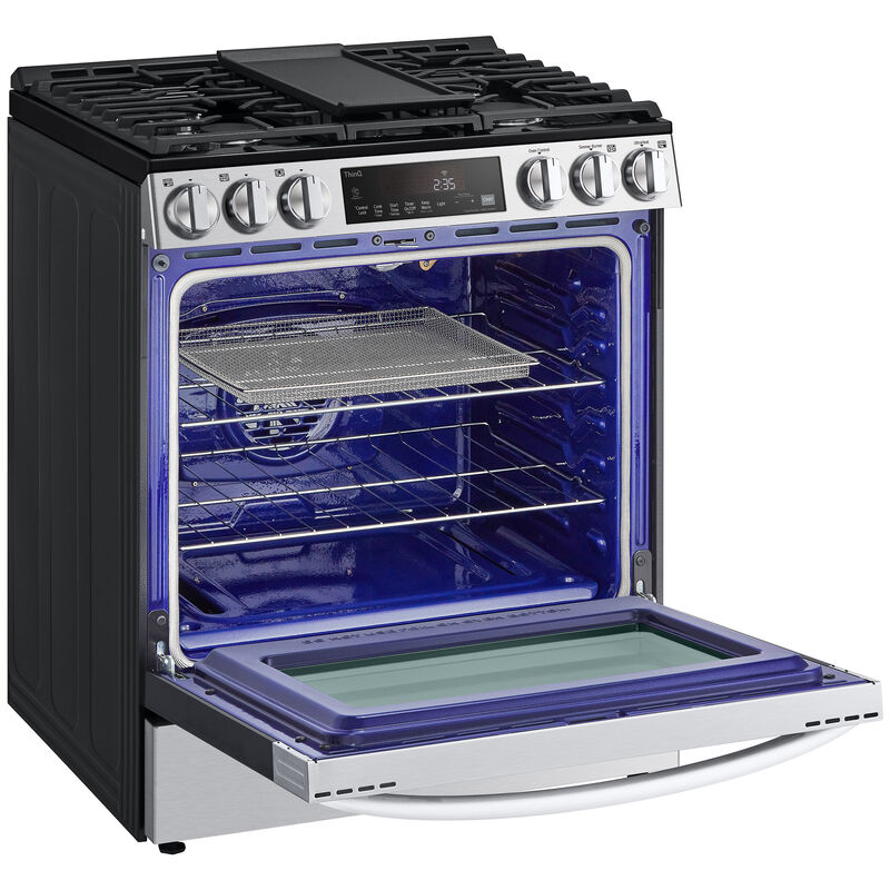 LG 30 in. 5.8 cu. ft. Smart Air Fry Standard Convection Slide-In Gas Range with 5 Sealed Burners & Griddle - PrintProof Stainless Steel, PrintProof Stainless Steel, hires