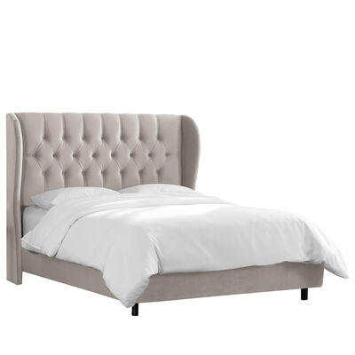 Skyline Furniture Tufted Wingback Velvet Fabric Upholstered King Size Bed - Light Grey | 413BEDVLVLGR