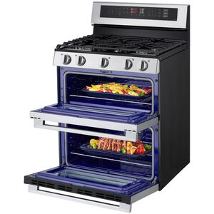 LG 30 in. 6.9 cu. ft. Smart Air-Fry True European Convection Double Oven Slide-In Gas Range with 5 Sealed Burners - Stainless Steel, , hires