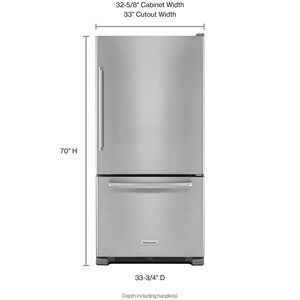 KitchenAid 33 in. 22.1 cu. ft. Bottom Freezer Refrigerator Right Hinged - Stainless Steel, , hires