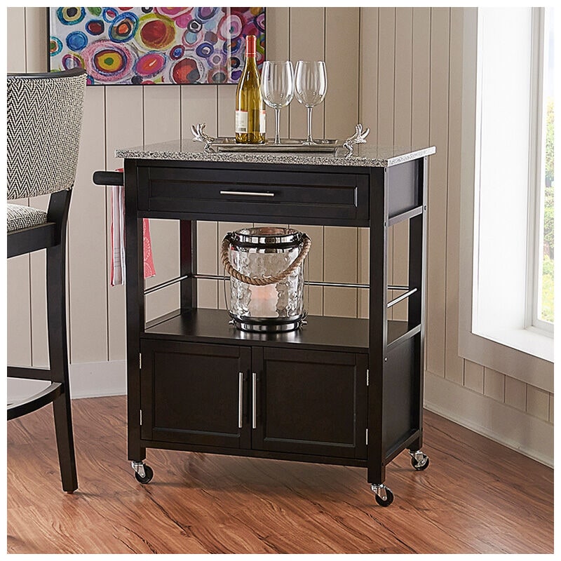 Madison Kitchen Cart with Granite Top-Black, , hires