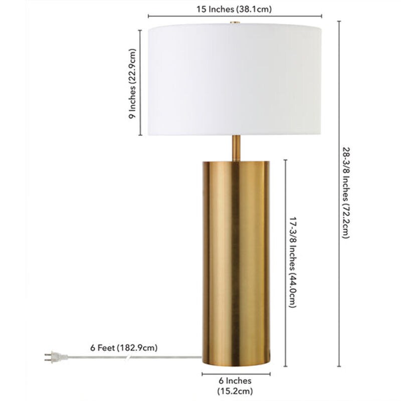 Hudson & Canal York Tall Table Lamp with Fabric Shade - Brass, , hires