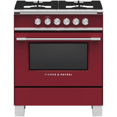 Fisher & Paykel 30 in. 3.5 cu. ft. Convection Oven Freestanding Gas Range with 4 Sealed Burners - Red | OR30SCG4R1
