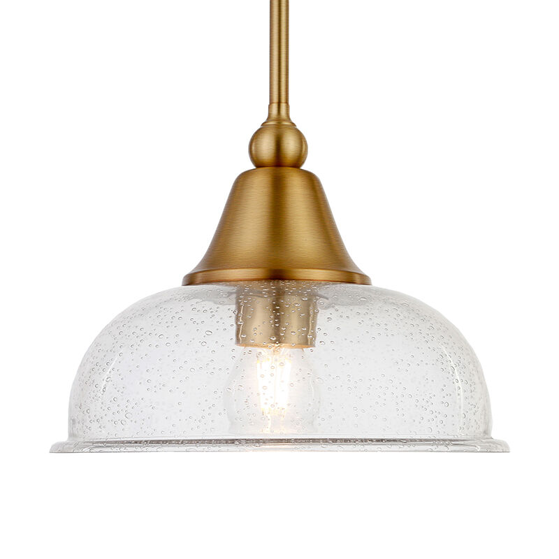 Hudson & Canal Magnolia 10.75 in. Pendant with Seeded Glass - Brass, , hires