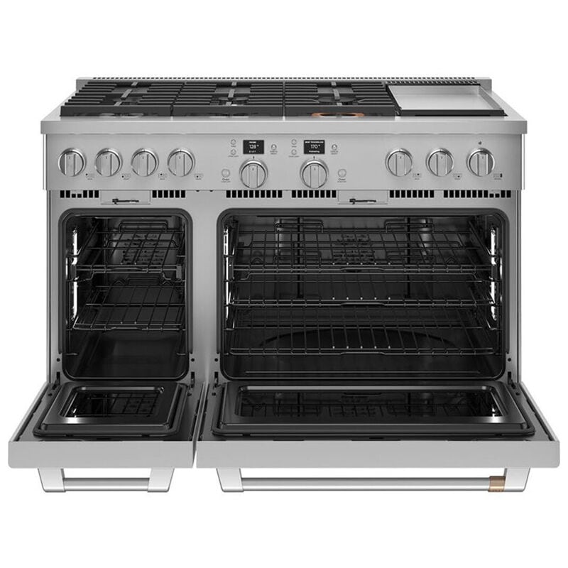 Cafe Commercial-Style 48 in. 8.2 cu. ft. Smart Air Fry True European Convection Double Oven Dual Fuel Range with 6 Sealed Burners & Griddle - Stainless Steel, Stainless Steel, hires