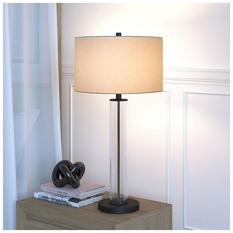 Hudson & Canal Harlow Bronzed and Smoke Glass Table Lamp - Black, , hires