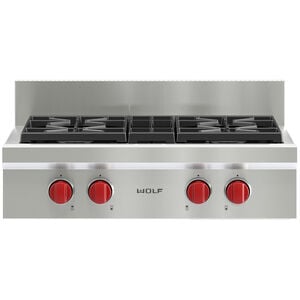Wolf 30 in. 4-Burner Natural Gas Rangetop with Simmer Burner & Power Burner - Stainless Steel, , hires