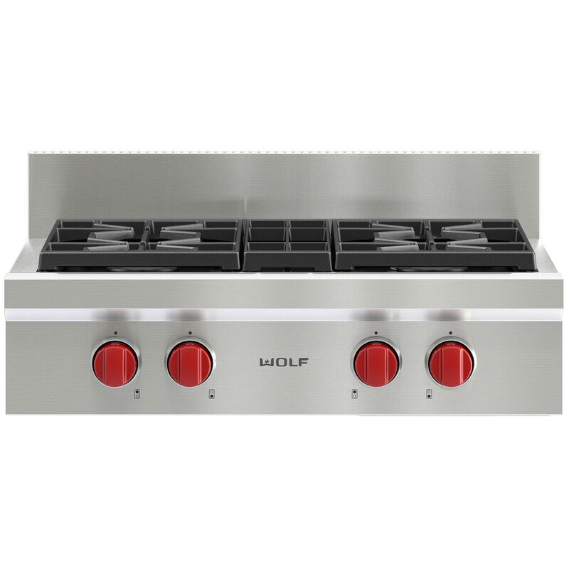 Wolf 30 in. 4-Burner Natural Gas Rangetop with Simmer Burner & Power Burner - Stainless Steel, , hires