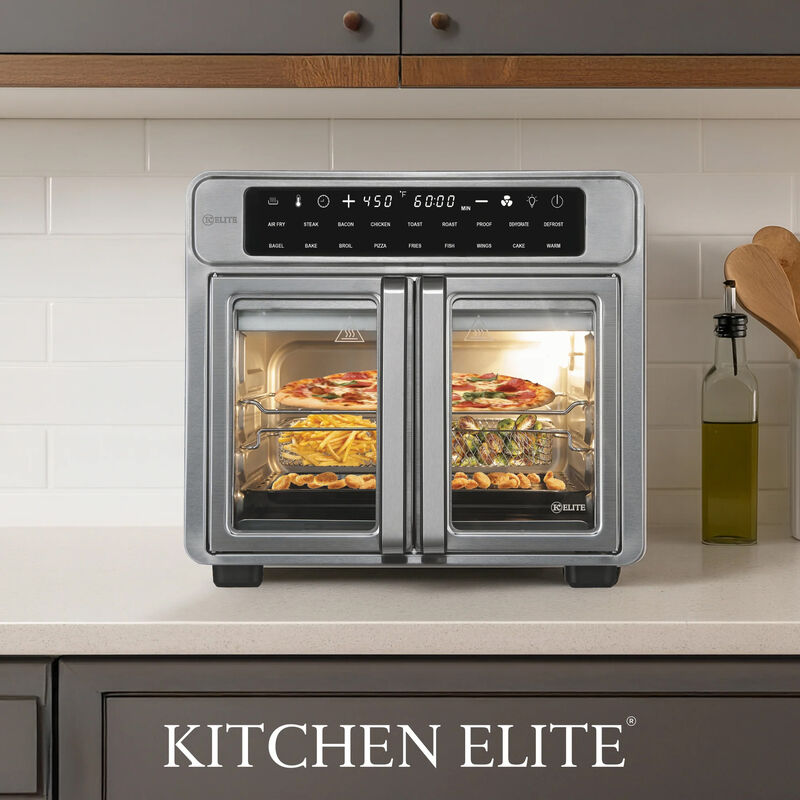 Kitchen Elite 16 Quart French Door Air Fryer Oven Countertop Convection Cooker with LED Display - Stainless Steel, , hires