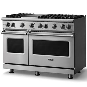 Viking 5 Series 48 in. 6.1 cu. ft. Standard Convection Double Oven Gas Range with 6 Sealed Burners & Griddle - Stainless Steel, , hires